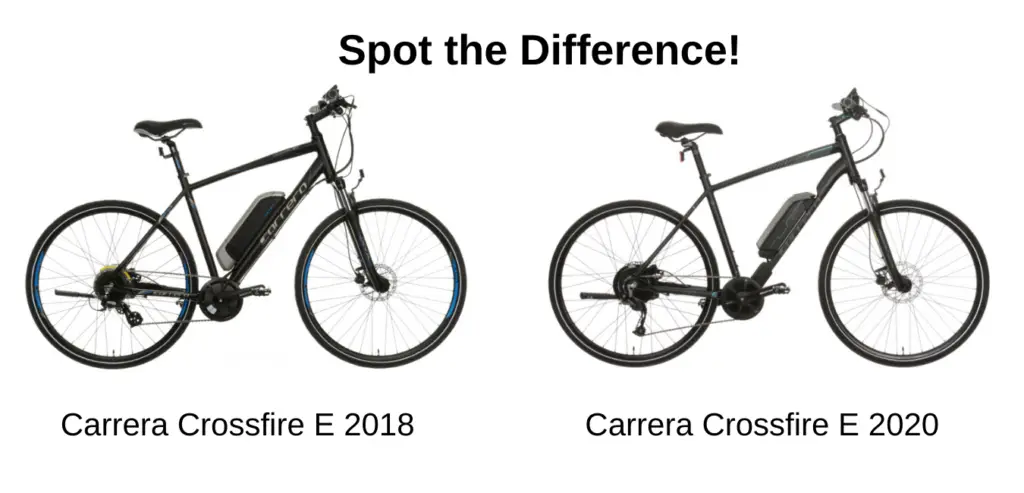 carrera crossfire electric hybrid bike 2018 and 2020 model side by side comparison