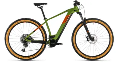 cube reaction ex625 electric mountain bike in green with gumwall tyres