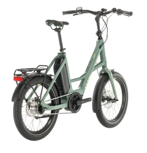 The Shimano Nexus 5-speed hub makes smooth gear changes cube compact electric bike rear view showing shimano nexus hub