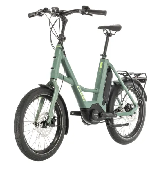 cubo compacto 20 "bicicleta híbrida eléctrica vista frontal izquierda