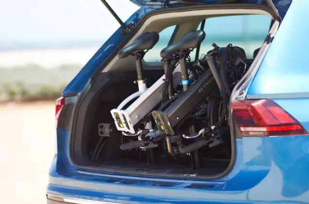 When folded, you can easily fit 2 Tilt's into the back of a regular car 2 btwin tilt 500 ebikes in the back of a car