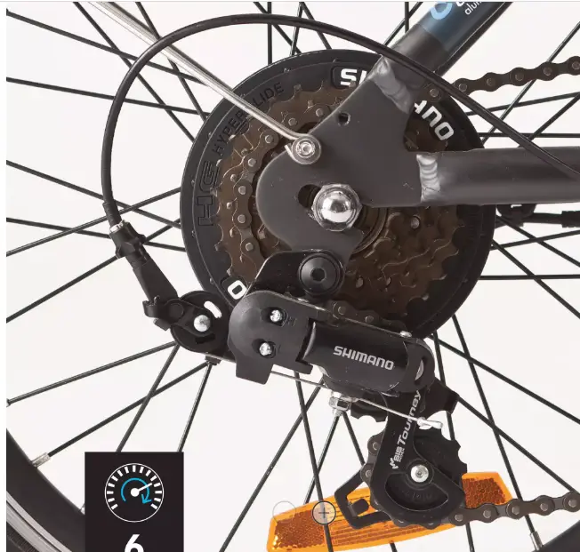 The 6-speed gearing works well but has limited range for steep hills 6 speed shimano gearing on btwin tilt 500