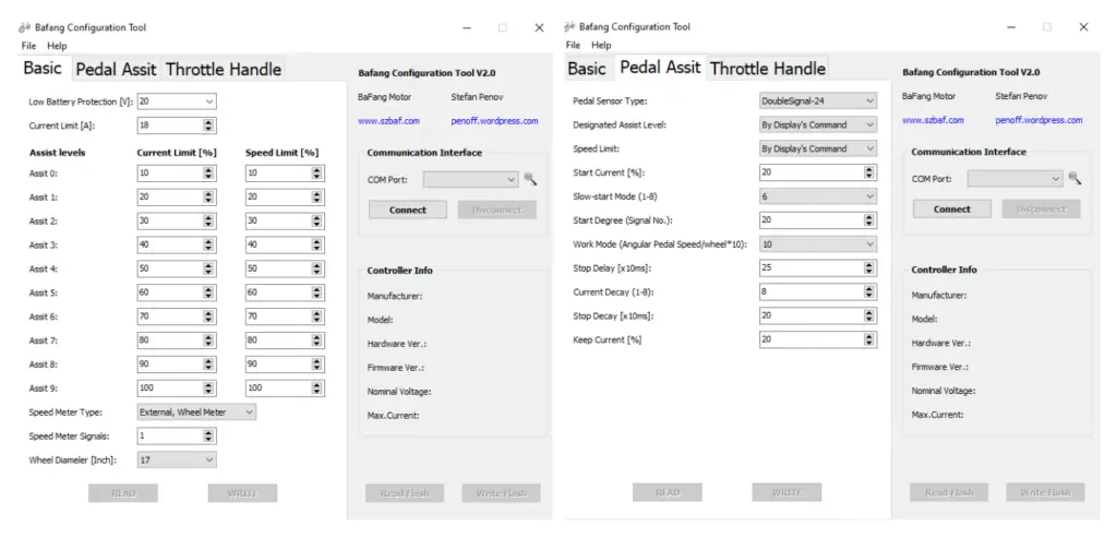 Screenshot der Bafang-Programmierung