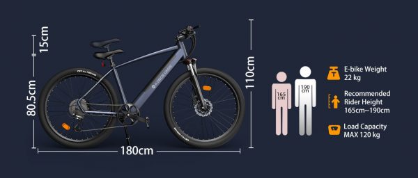 Ado D30 Electric Bike (Tech Specs and Overview) 5 ado d30 frame dimensions and sizing