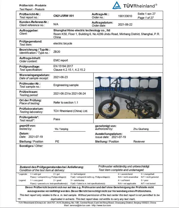 Recenze skládacího elektrokola Himo ZB20 Max 3 certifikace himo zb20 en15194