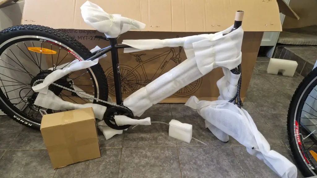eskute netuno e-bike just removed from box with packaging intact